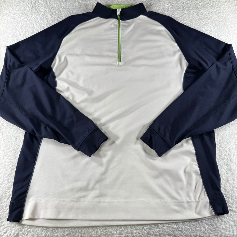Footjoy Men's Long Sleeve Pullover 1/4 Zip Sweatshirt Golf Stretch White Blue L